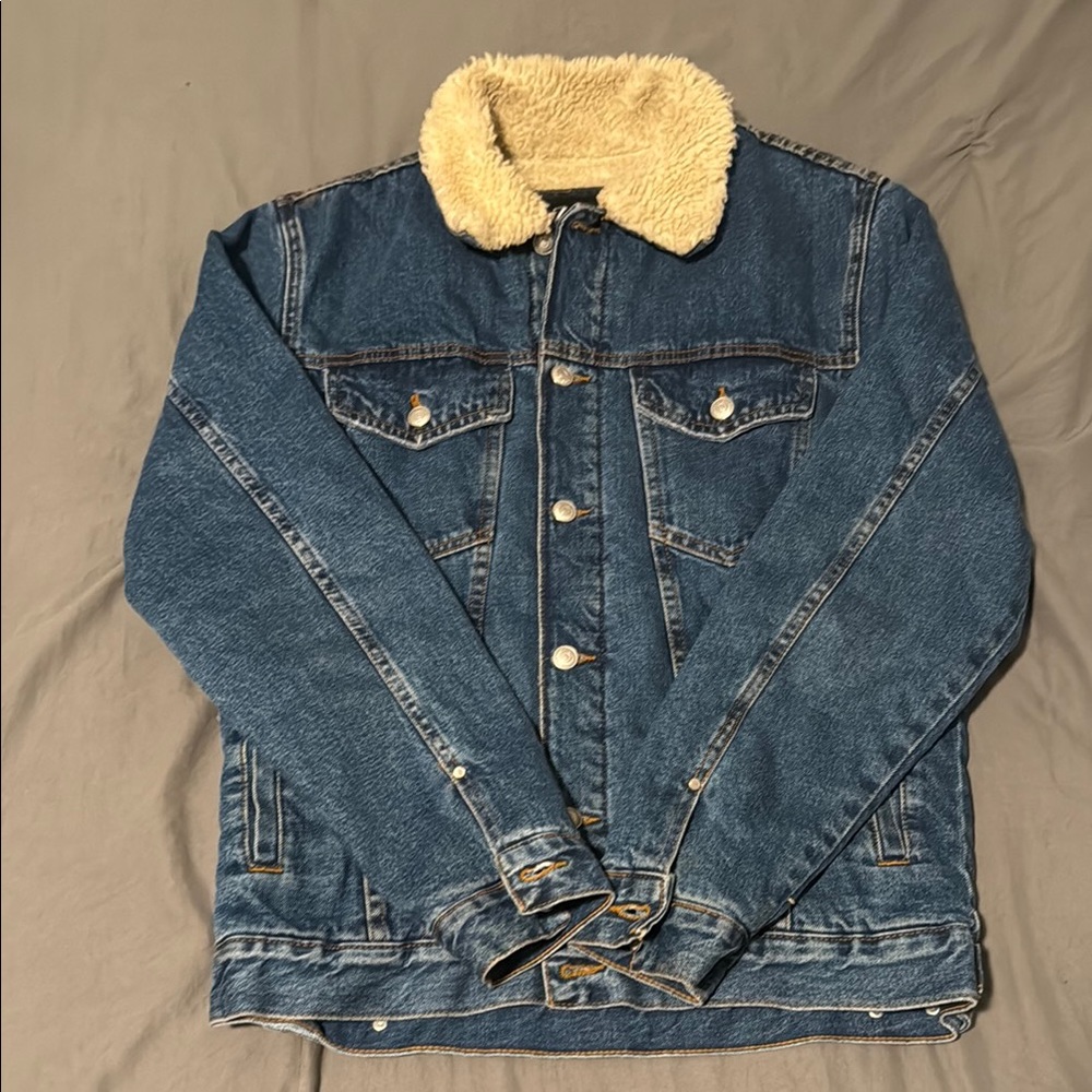 Zara Blue Denim Jacket with Cream Sherpa Collar
